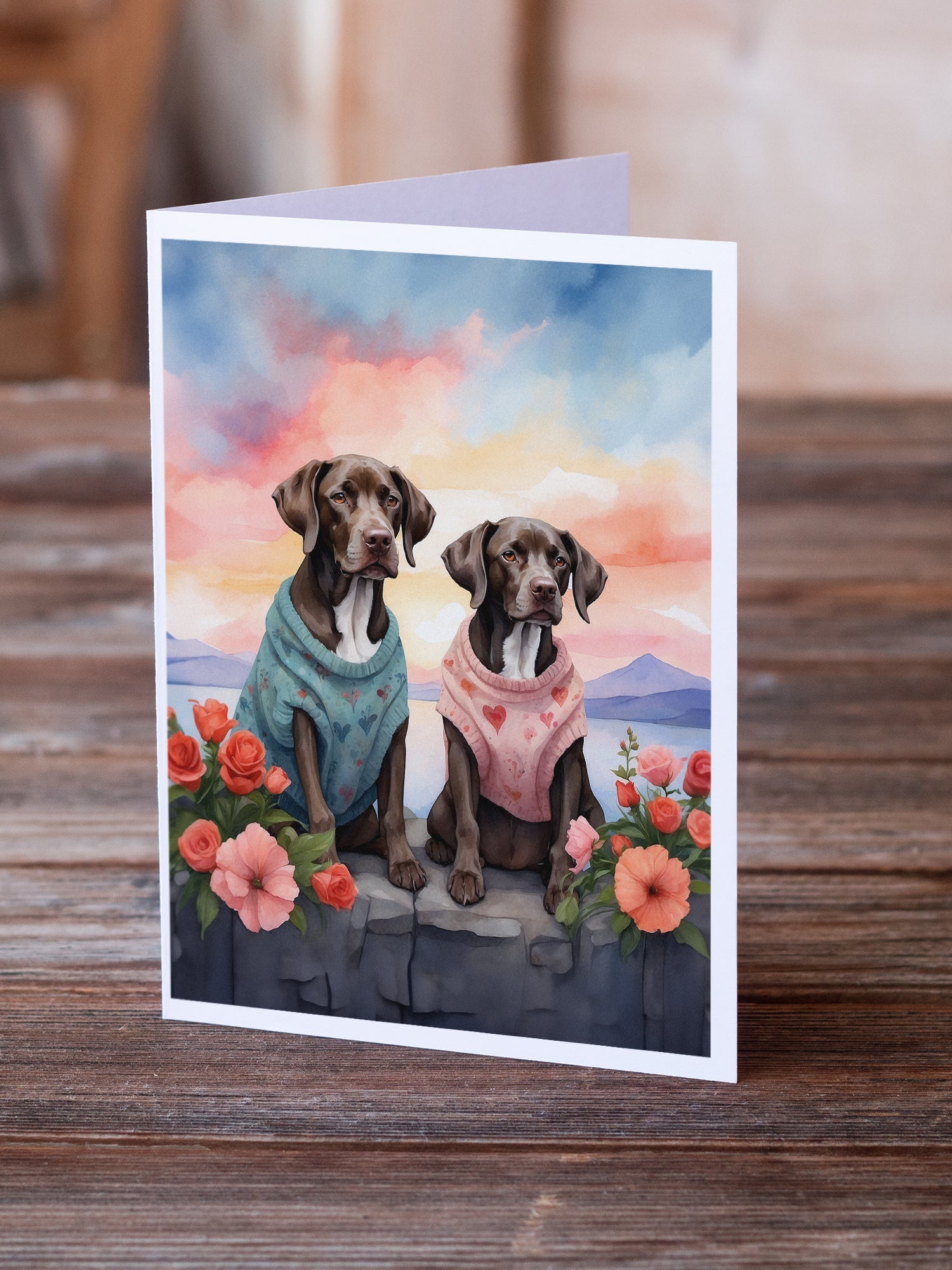 German Shorthaired Pointer Two Hearts Greeting Cards Pack of 8 Blank Cards with Envelopes Whimsical A7 Size 5x7