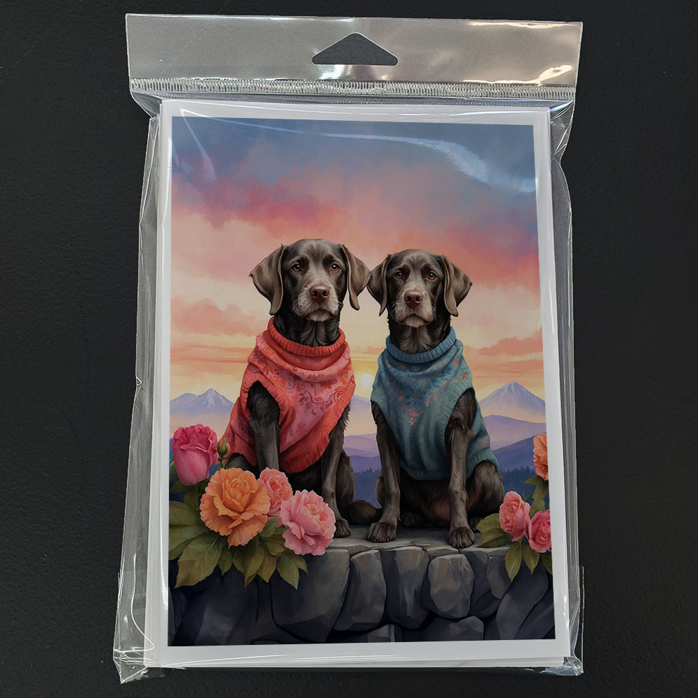 German Wirehaired Pointer Two Hearts Greeting Cards Pack of 8 Blank Cards with Envelopes Whimsical A7 Size 5x7