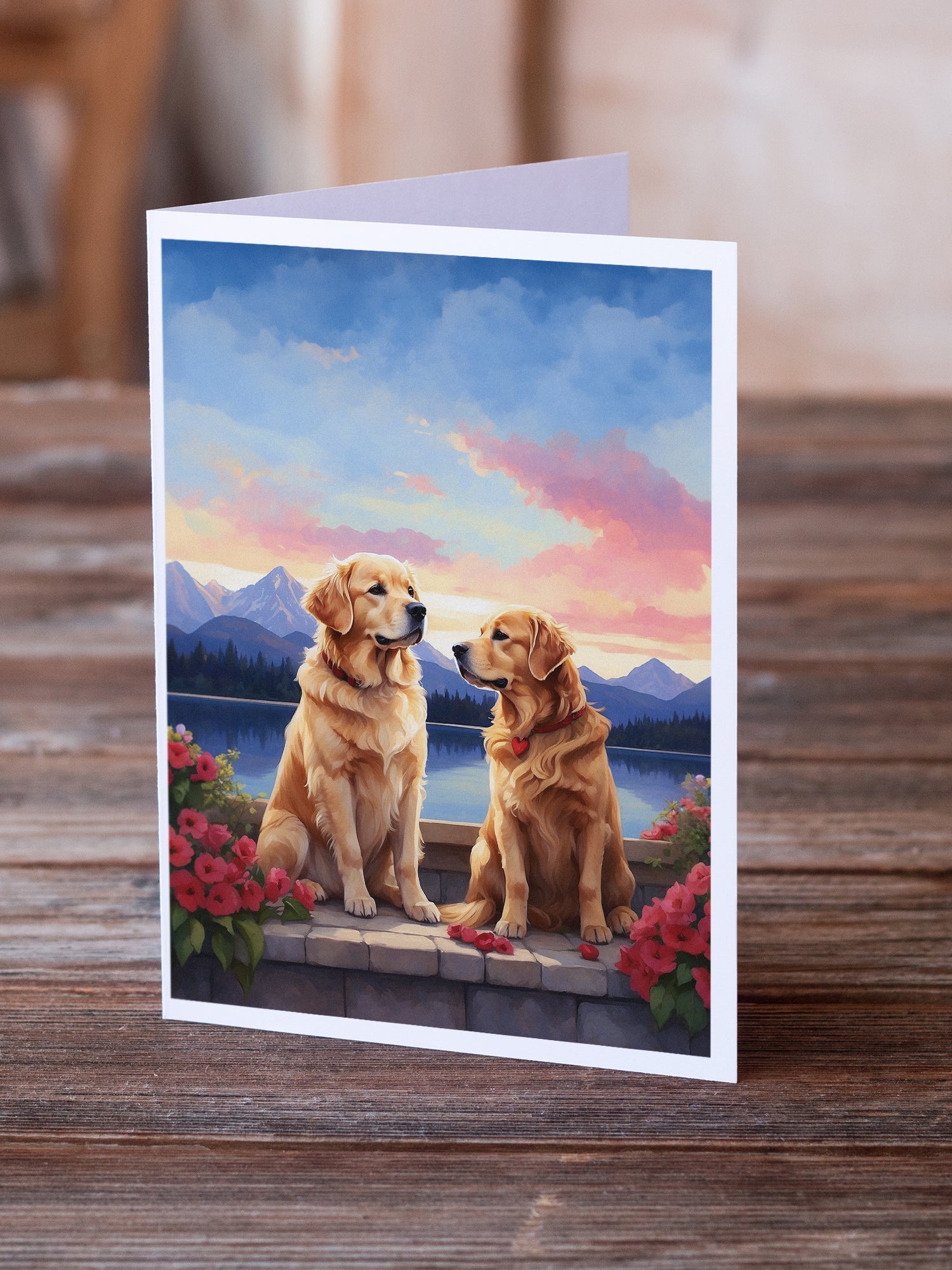 Golden Retriever Two Hearts Greeting Cards Pack of 8 Blank Cards with Envelopes Whimsical A7 Size 5x7