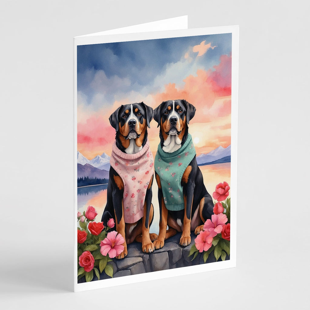 Greater Swiss Mountain Dog Two Hearts Greeting Cards Pack of 8 Blank Cards with Envelopes Whimsical A7 Size 5x7