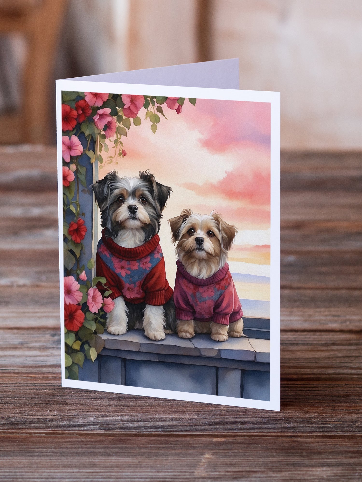 Havanese Two Hearts Greeting Cards Pack of 8 Blank Cards with Envelopes Whimsical A7 Size 5x7