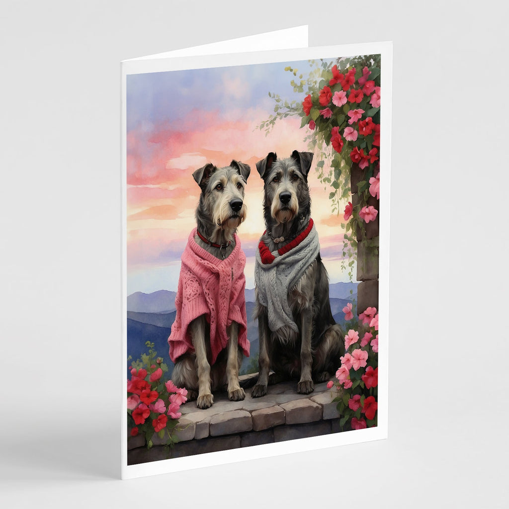 Irish Wolfhound Two Hearts Greeting Cards Pack of 8 Blank Cards with Envelopes Whimsical A7 Size 5x7