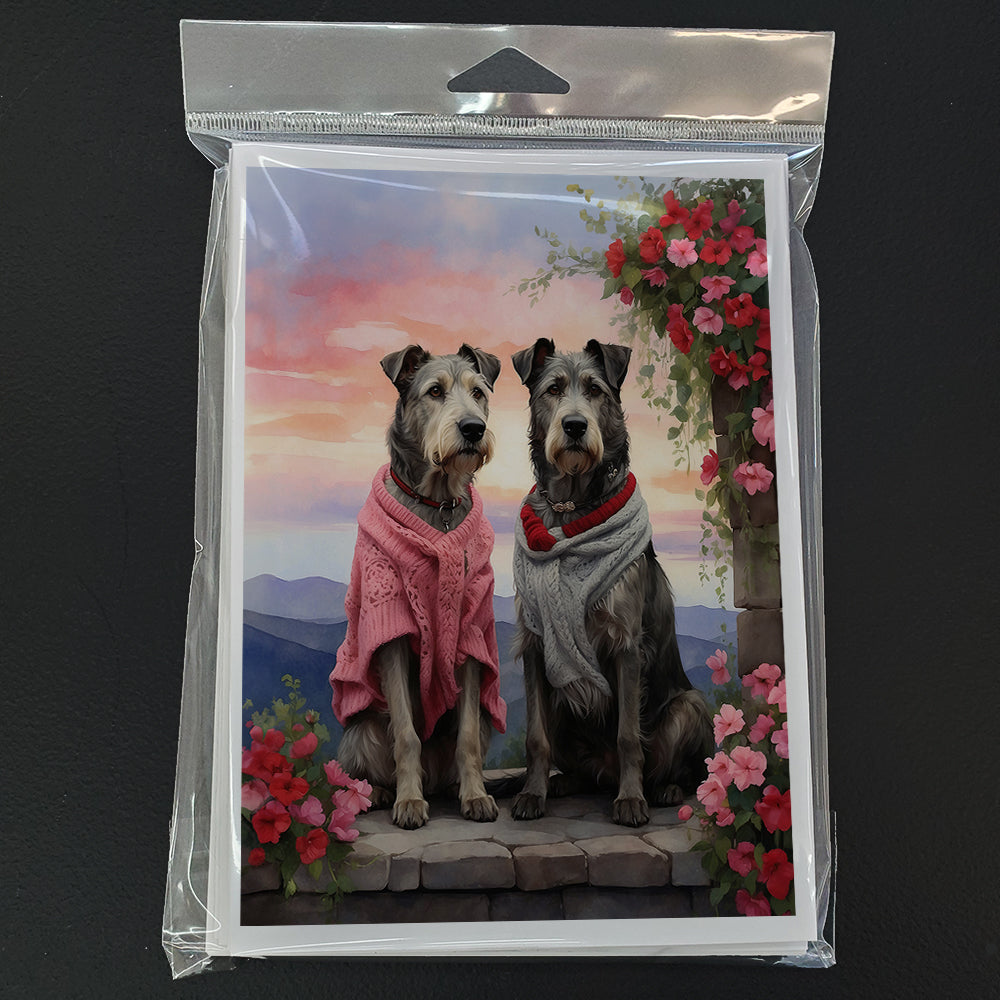 Irish Wolfhound Two Hearts Greeting Cards Pack of 8 Blank Cards with Envelopes Whimsical A7 Size 5x7