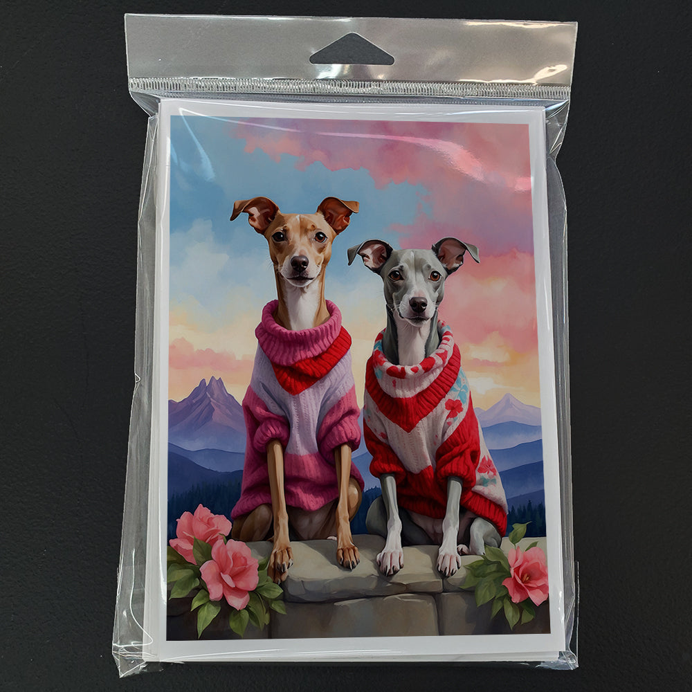 Italian Greyhound Two Hearts Greeting Cards Pack of 8 Blank Cards with Envelopes Whimsical A7 Size 5x7