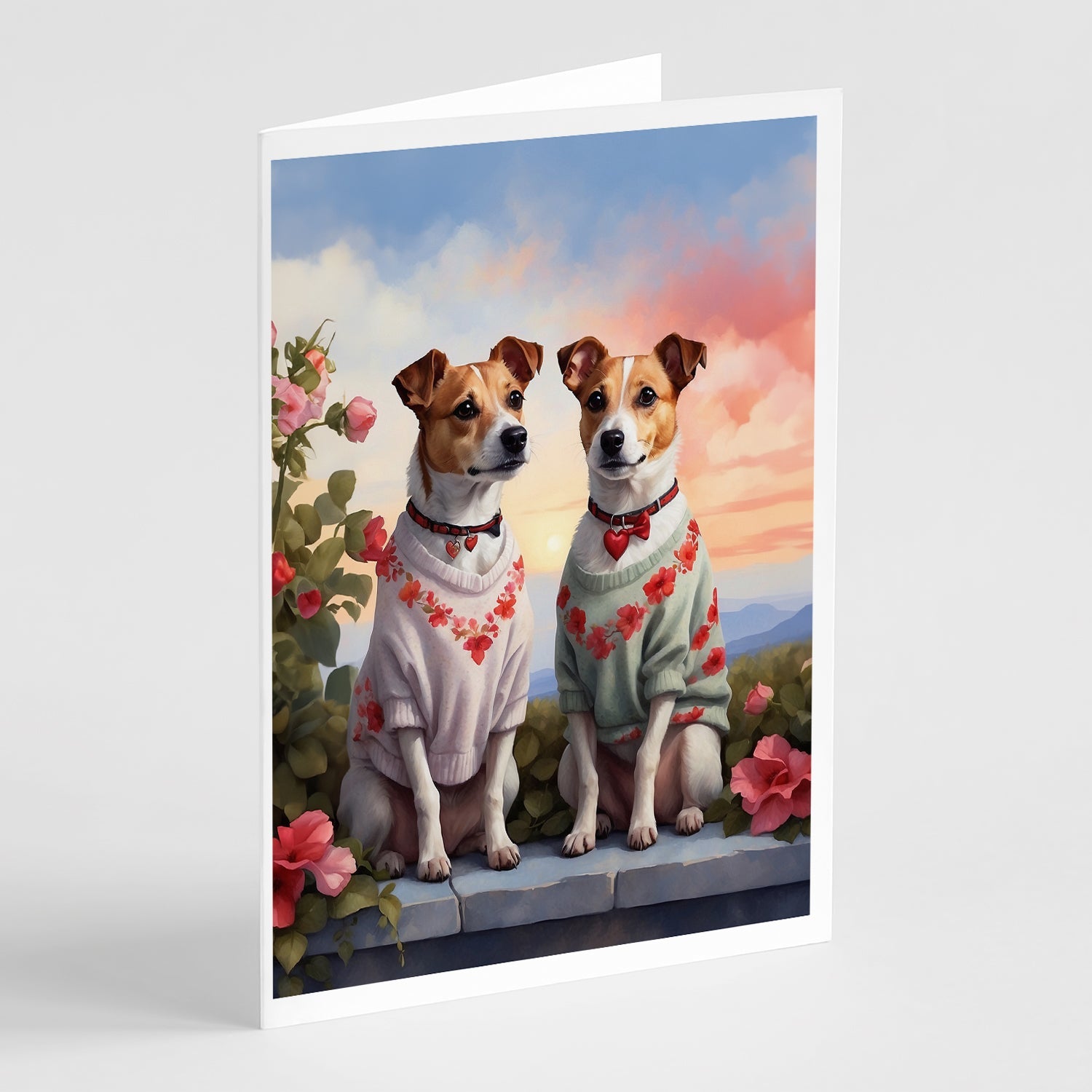 Jack Russell Terrier Two Hearts Greeting Cards Pack of 8 Blank Cards with Envelopes Whimsical A7 Size 5x7