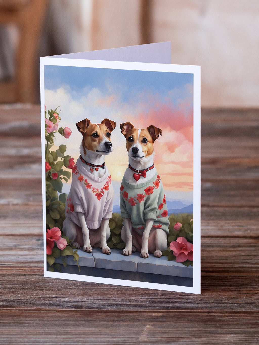 Jack Russell Terrier Two Hearts Greeting Cards Pack of 8 Blank Cards with Envelopes Whimsical A7 Size 5x7