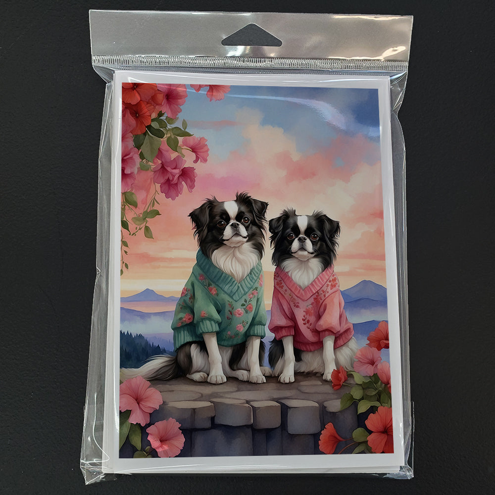Japanese Chin Two Hearts Greeting Cards Pack of 8 Blank Cards with Envelopes Whimsical A7 Size 5x7