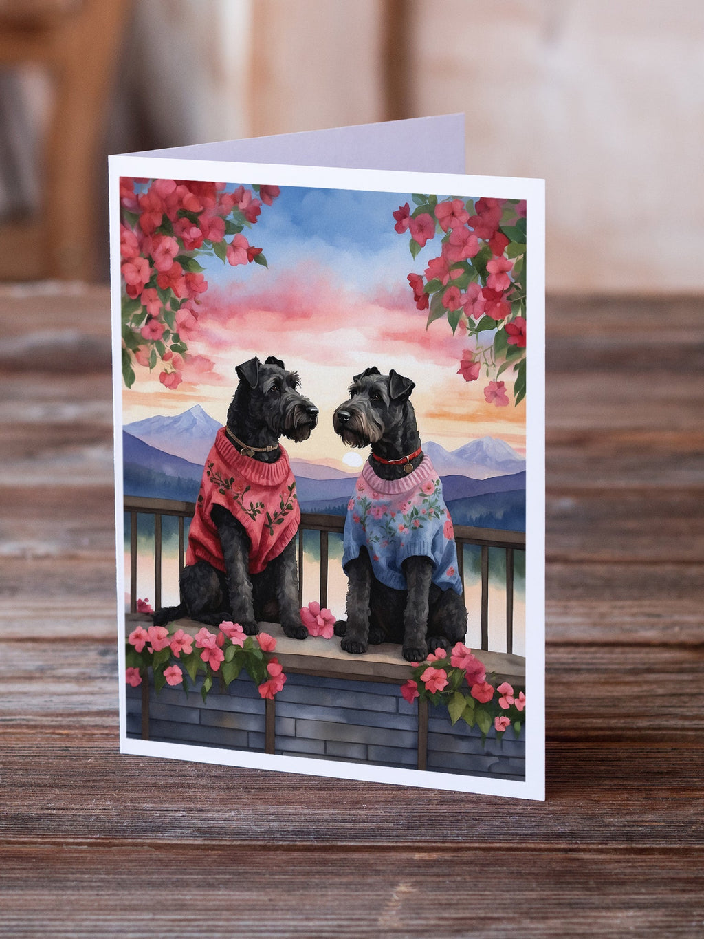 Kerry Blue Terrier Two Hearts Greeting Cards Pack of 8 Blank Cards with Envelopes Whimsical A7 Size 5x7