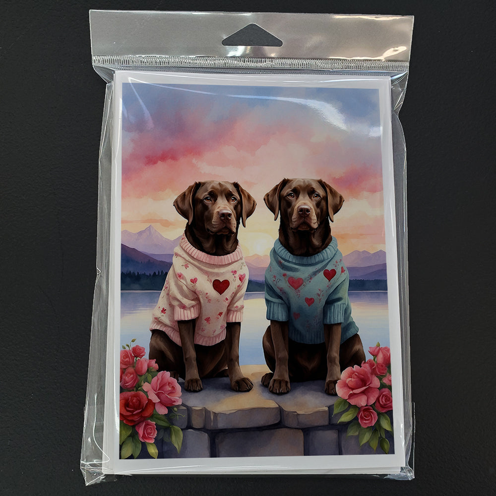 Chocolate Labrador Retriever Two Hearts Greeting Cards Pack of 8 Blank Cards with Envelopes Whimsical A7 Size 5x7