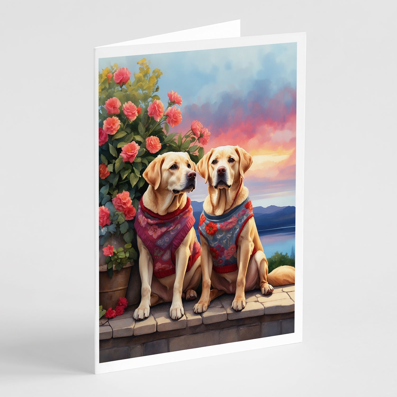 Yellow Labrador Retriever Two Hearts Greeting Cards Pack of 8 Blank Cards with Envelopes Whimsical A7 Size 5x7