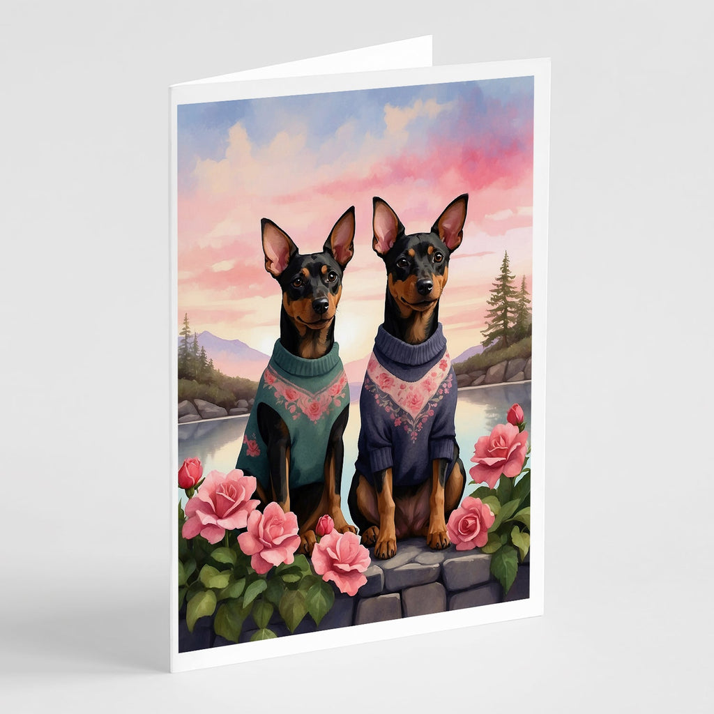 Manchester Terrier Two Hearts Greeting Cards Pack of 8 Blank Cards with Envelopes Whimsical A7 Size 5x7