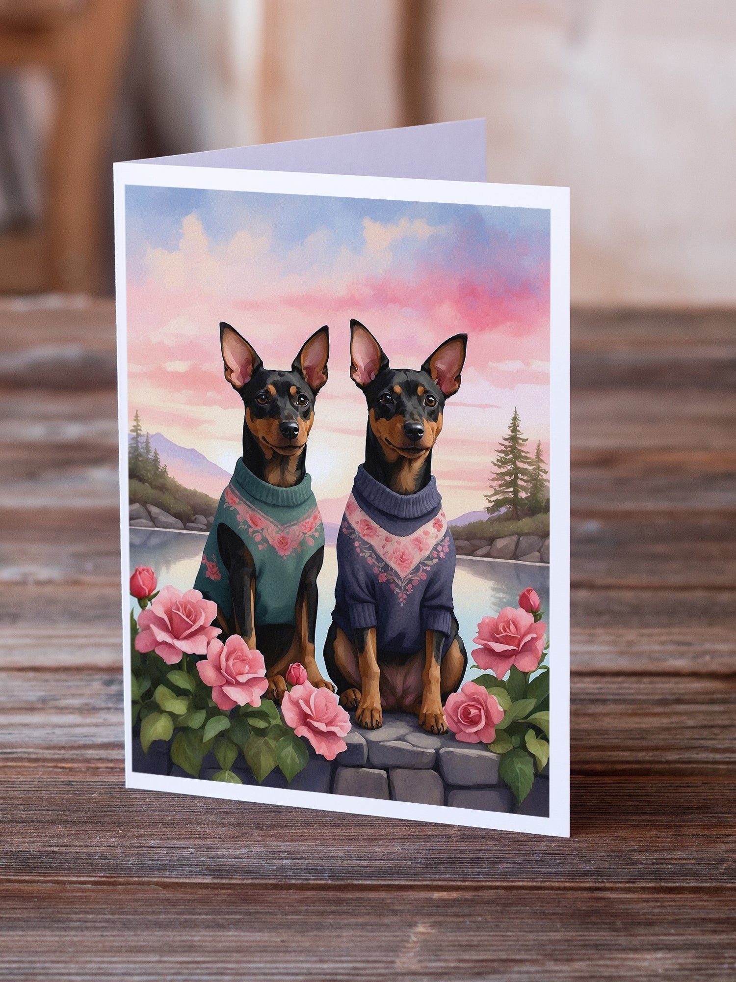 Manchester Terrier Two Hearts Greeting Cards Pack of 8 Blank Cards with Envelopes Whimsical A7 Size 5x7