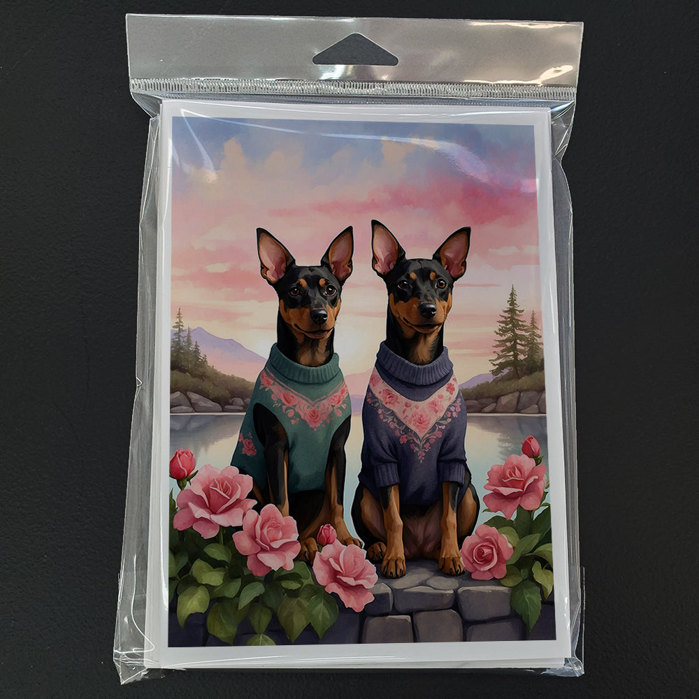 Manchester Terrier Two Hearts Greeting Cards Pack of 8 Blank Cards with Envelopes Whimsical A7 Size 5x7