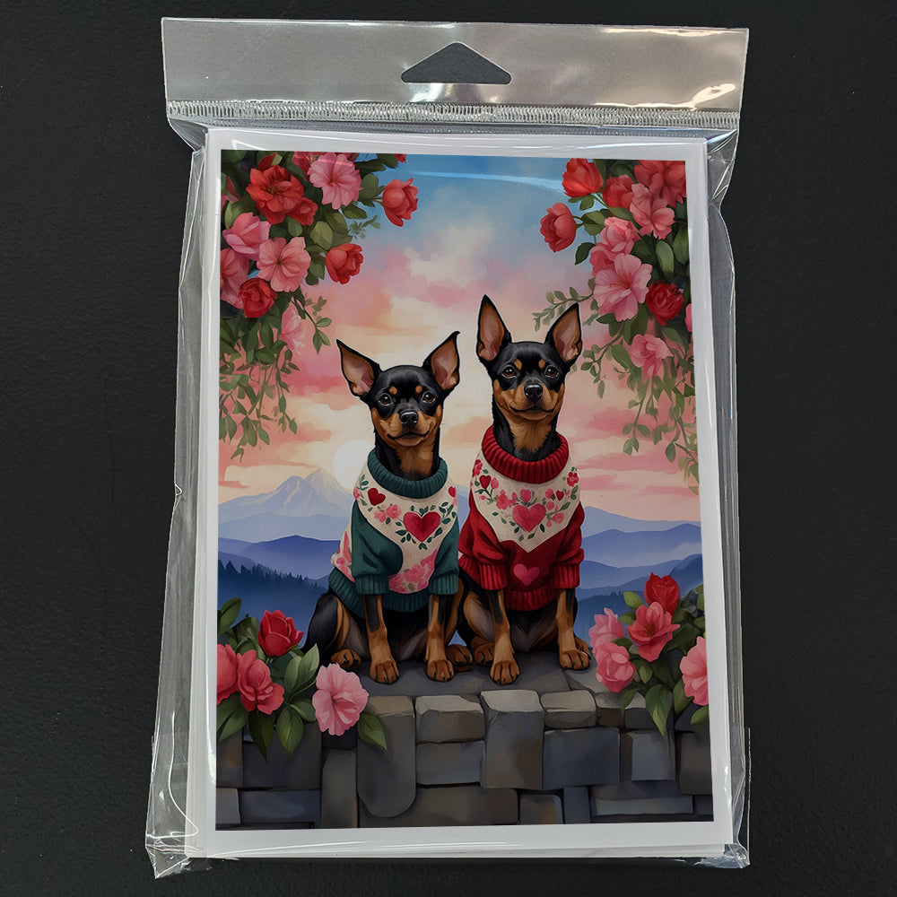 Miniature Pinscher Two Hearts Greeting Cards Pack of 8 Blank Cards with Envelopes Whimsical A7 Size 5x7