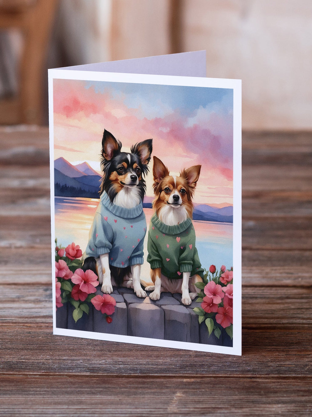 Papillon Two Hearts Greeting Cards Pack of 8 Blank Cards with Envelopes Whimsical A7 Size 5x7