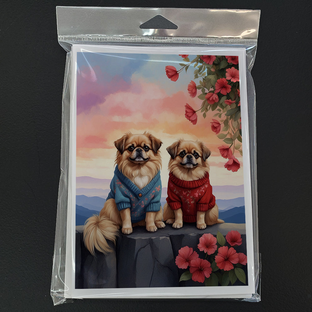 Pekingese Two Hearts Greeting Cards Pack of 8 Blank Cards with Envelopes Whimsical A7 Size 5x7