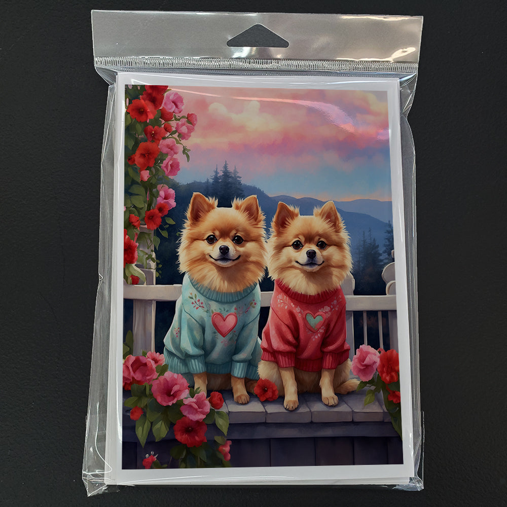 Pomeranian Two Hearts Greeting Cards Pack of 8 Blank Cards with Envelopes Whimsical A7 Size 5x7
