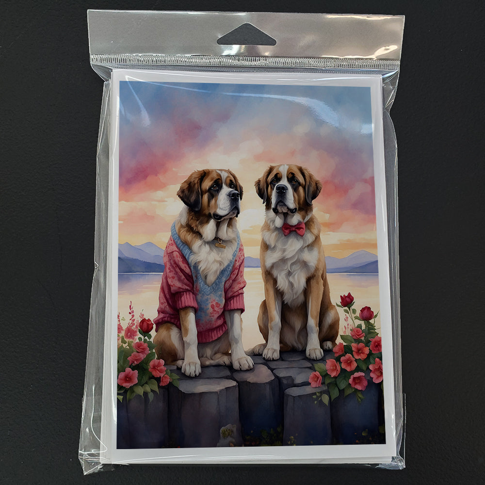 Saint Bernard Two Hearts Greeting Cards Pack of 8 Blank Cards with Envelopes Whimsical A7 Size 5x7