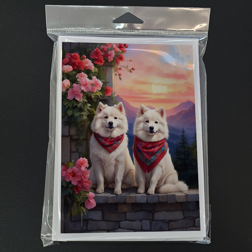 Samoyed Two Hearts Greeting Cards Pack of 8 Blank Cards with Envelopes Whimsical A7 Size 5x7