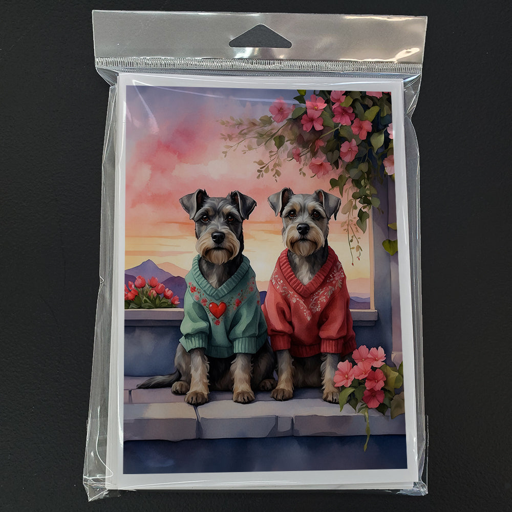 Schnauzer Two Hearts Greeting Cards Pack of 8 Blank Cards with Envelopes Whimsical A7 Size 5x7