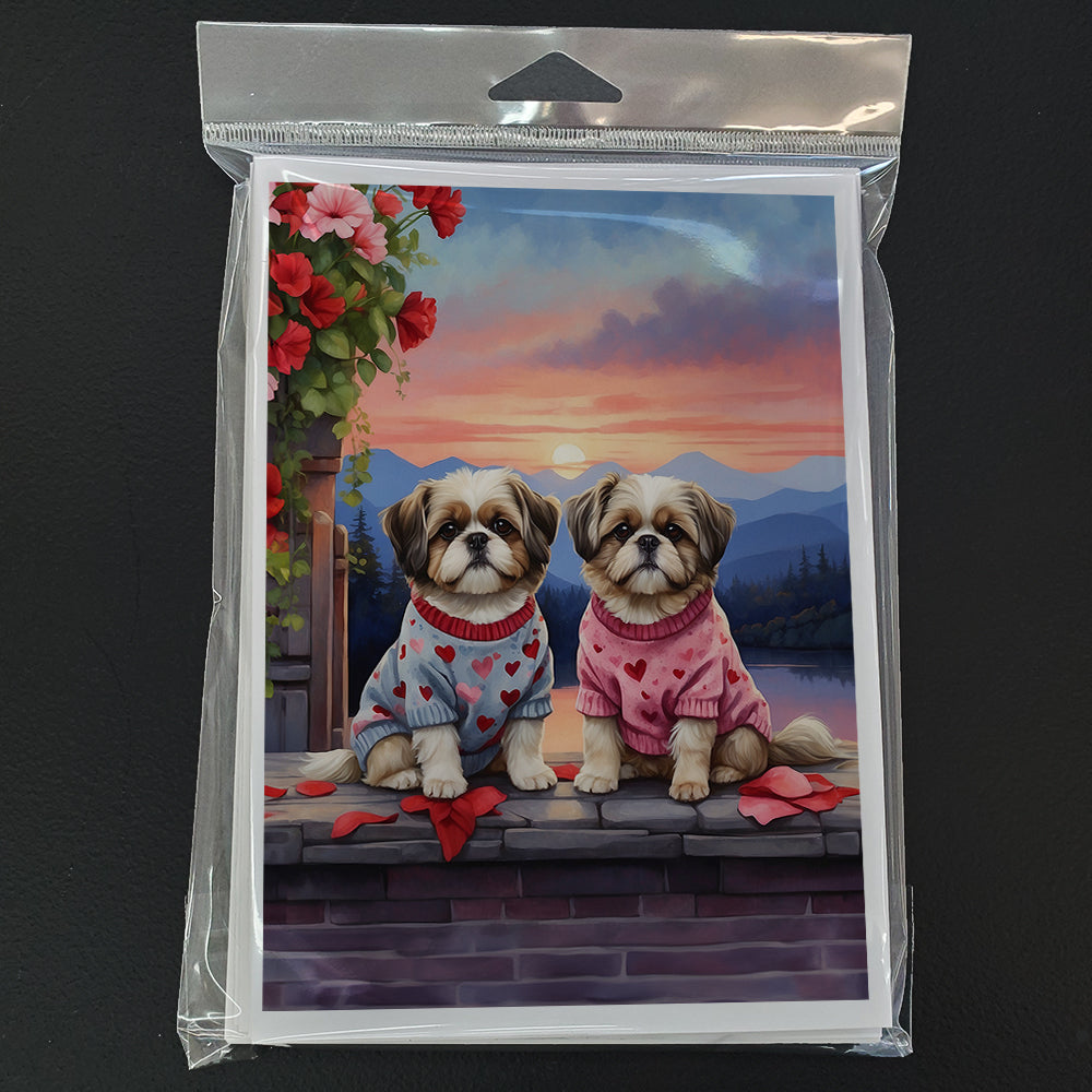 Shih Tzu Two Hearts Greeting Cards Pack of 8 Blank Cards with Envelopes Whimsical A7 Size 5x7