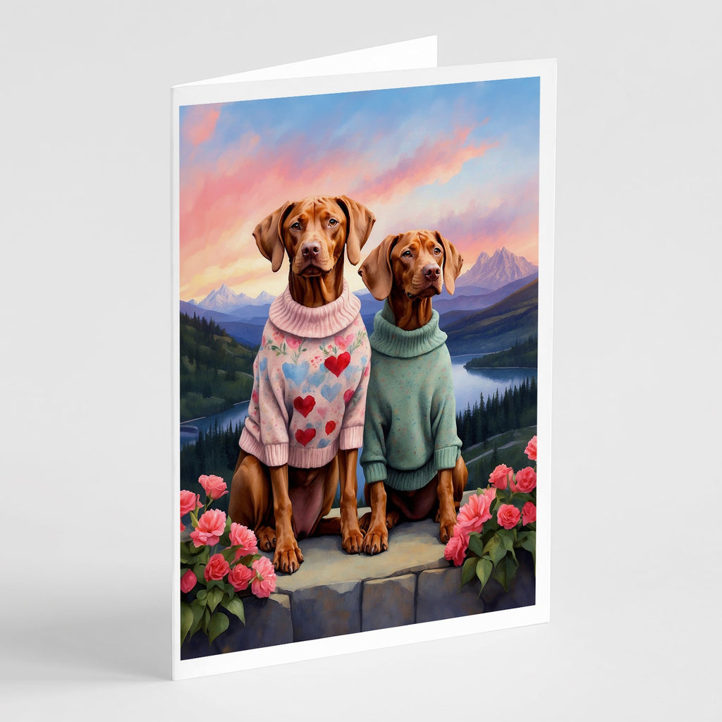 Vizsla Two Hearts Greeting Cards Pack of 8 Blank Cards with Envelopes Whimsical A7 Size 5x7