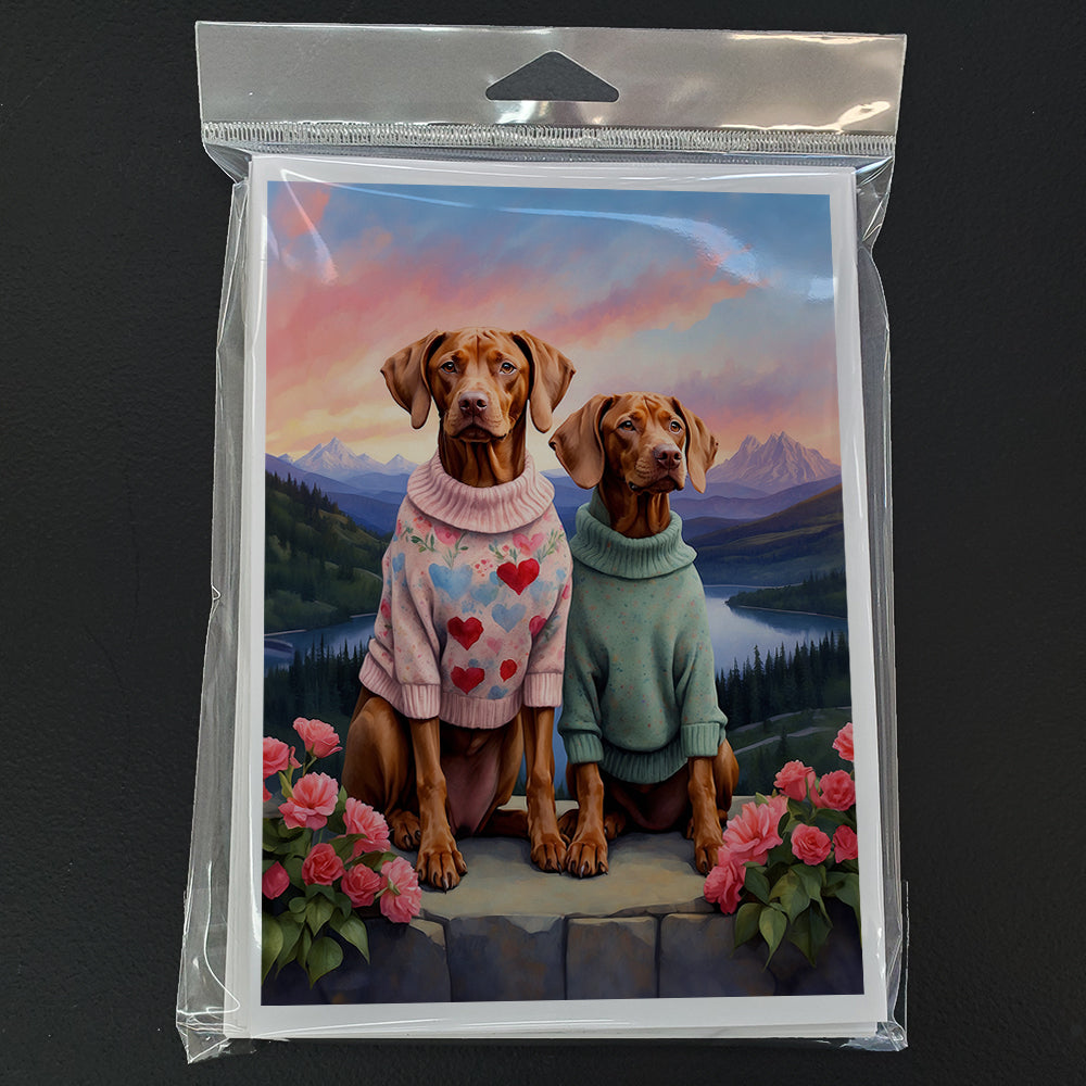 Vizsla Two Hearts Greeting Cards Pack of 8 Blank Cards with Envelopes Whimsical A7 Size 5x7