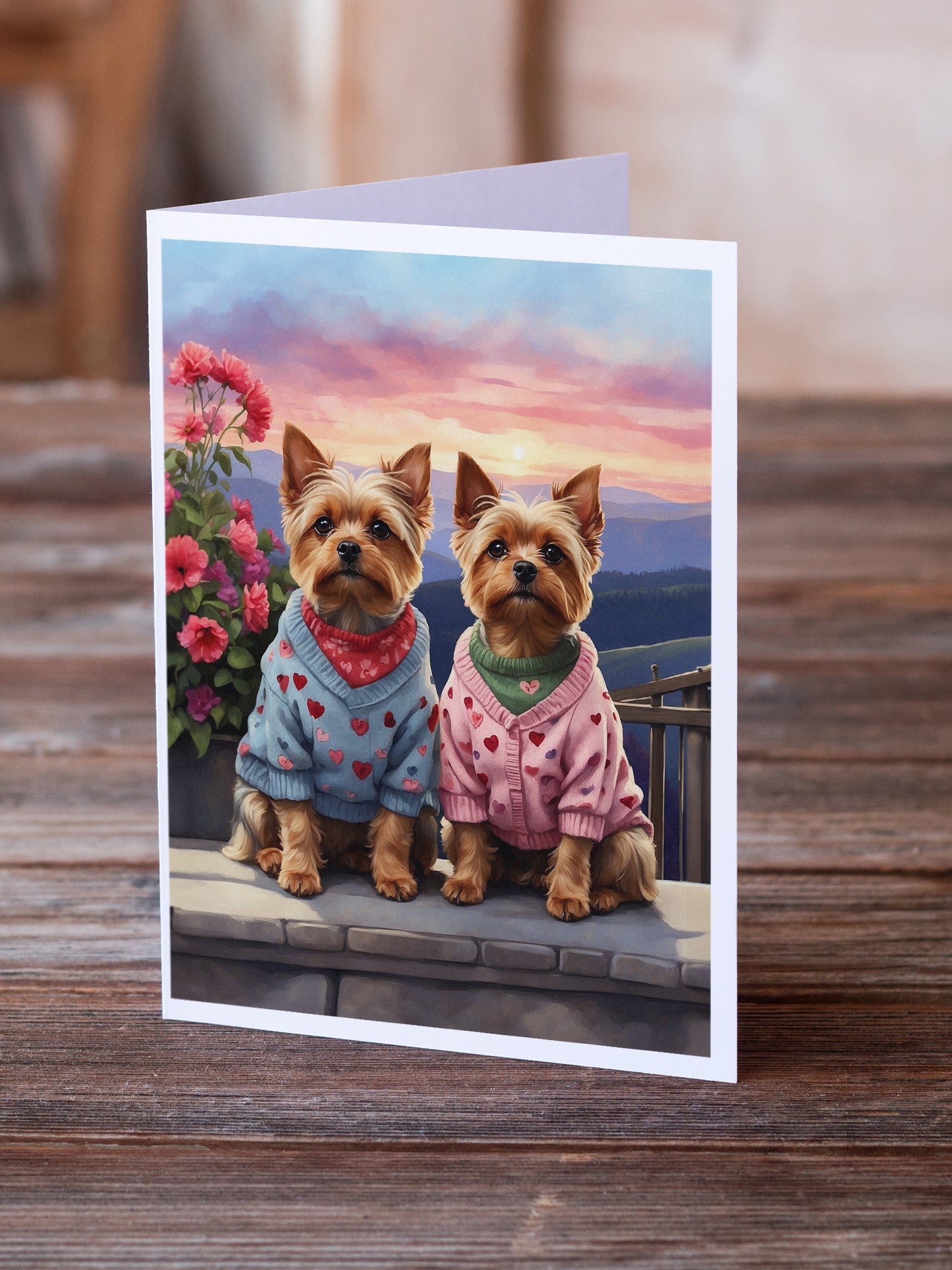 Yorkshire Terrier Two Hearts Greeting Cards Pack of 8 Blank Cards with Envelopes Whimsical A7 Size 5x7