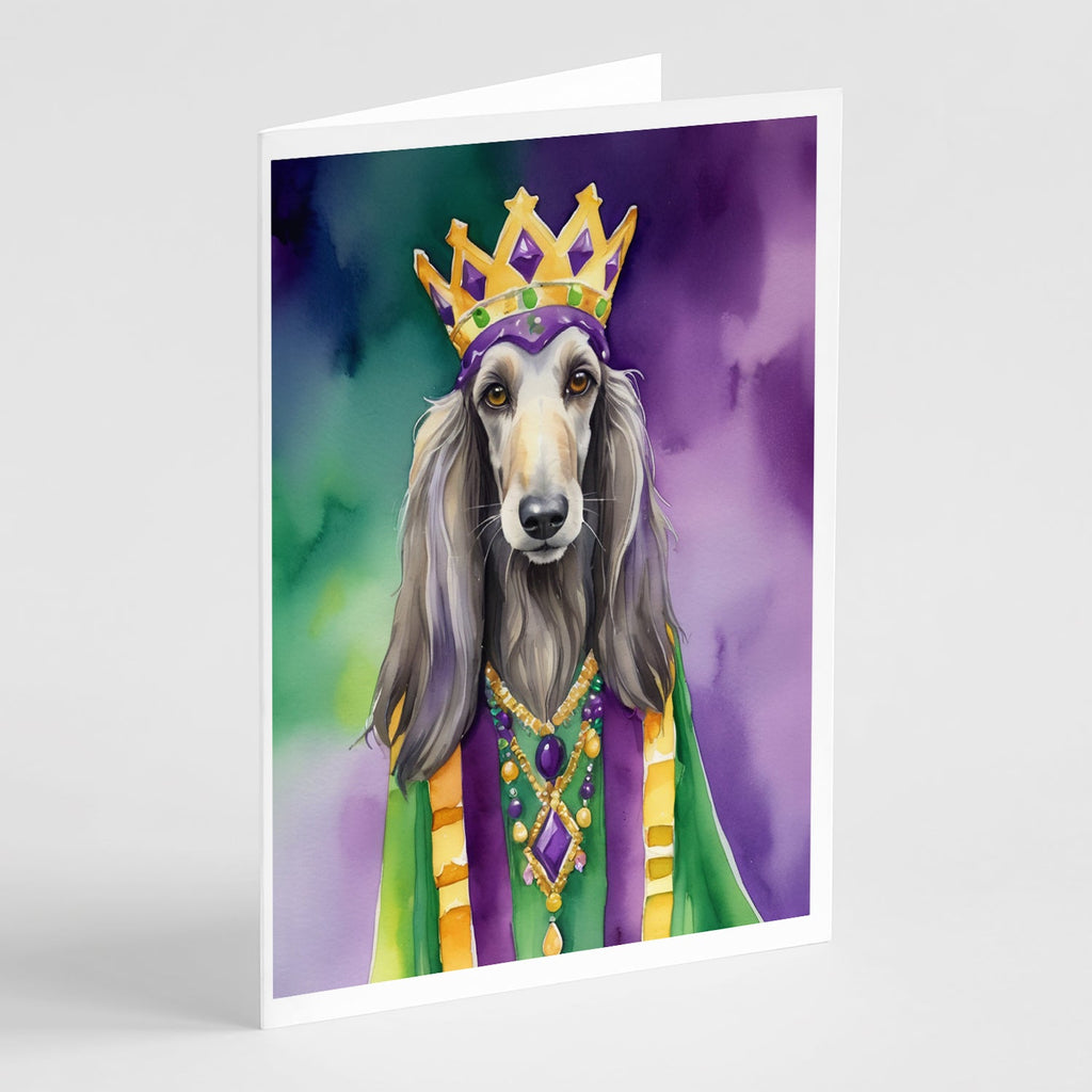 Afghan Hound King of Mardi Gras Greeting Cards Pack of 8 Blank Cards with Envelopes Whimsical A7 Size 5x7