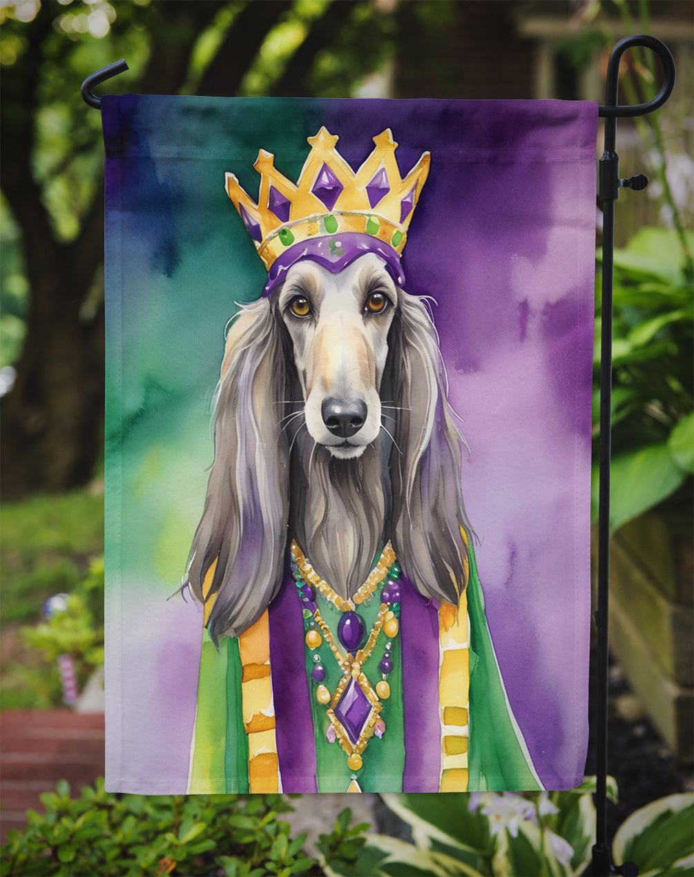 Afghan Hound King of Mardi Gras Garden Flag Mailbox Decorative Yard Banner Outside Patio Artwork for Flower Beds, Garden Size, Multicolor
