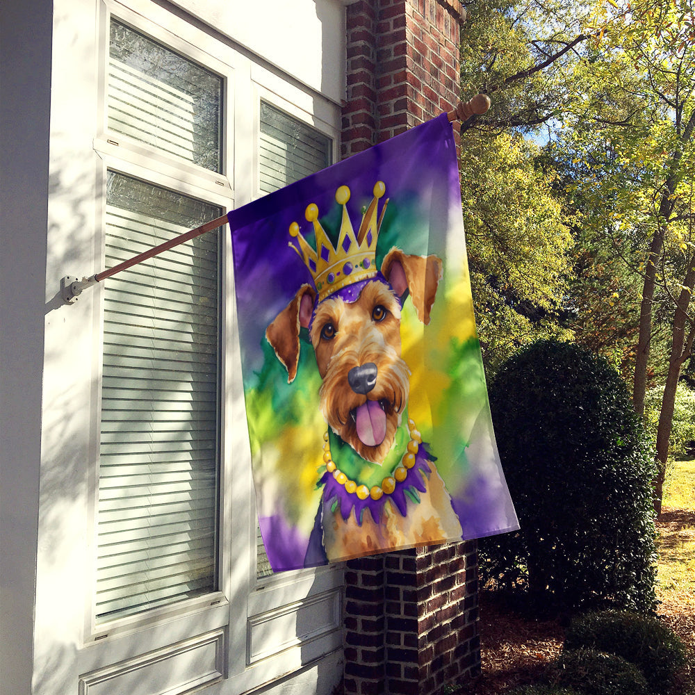 Airedale Terrier King of Mardi Gras House Flag 28x40 Porch Sleeve Pole Decorative Outside Yard Banner Artwork Wall Hanging, Polyester