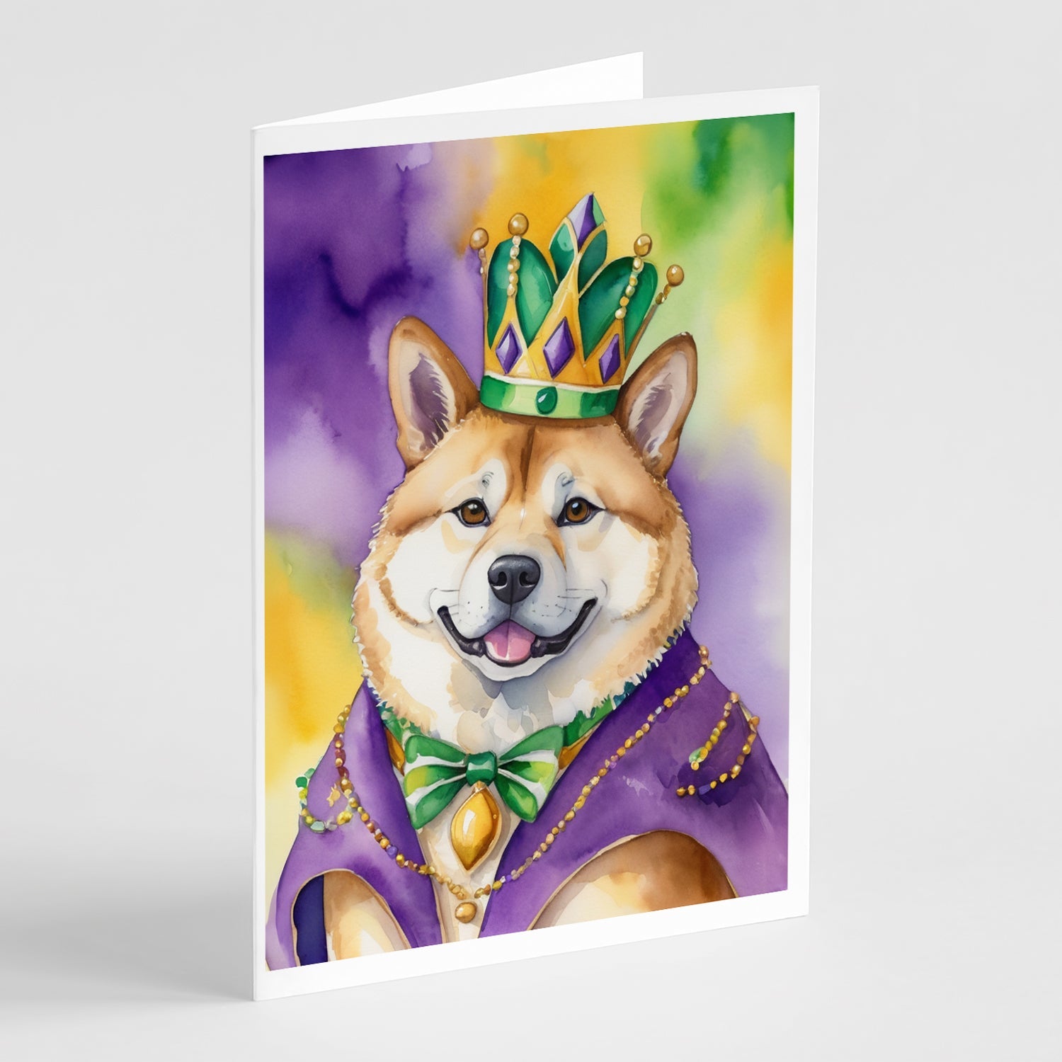 Akita King of Mardi Gras Greeting Cards Pack of 8 Blank Cards with Envelopes Whimsical A7 Size 5x7