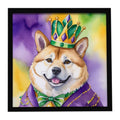 Akita King of Mardi Gras Framed Metal Print Bathroom, Kitchen, Office, Home Decor Wall Art Ready to Hang, Square, 8X8
