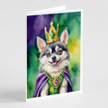 Alaskan Klee Kai King of Mardi Gras Greeting Cards Pack of 8 Blank Cards with Envelopes Whimsical A7 Size 5x7