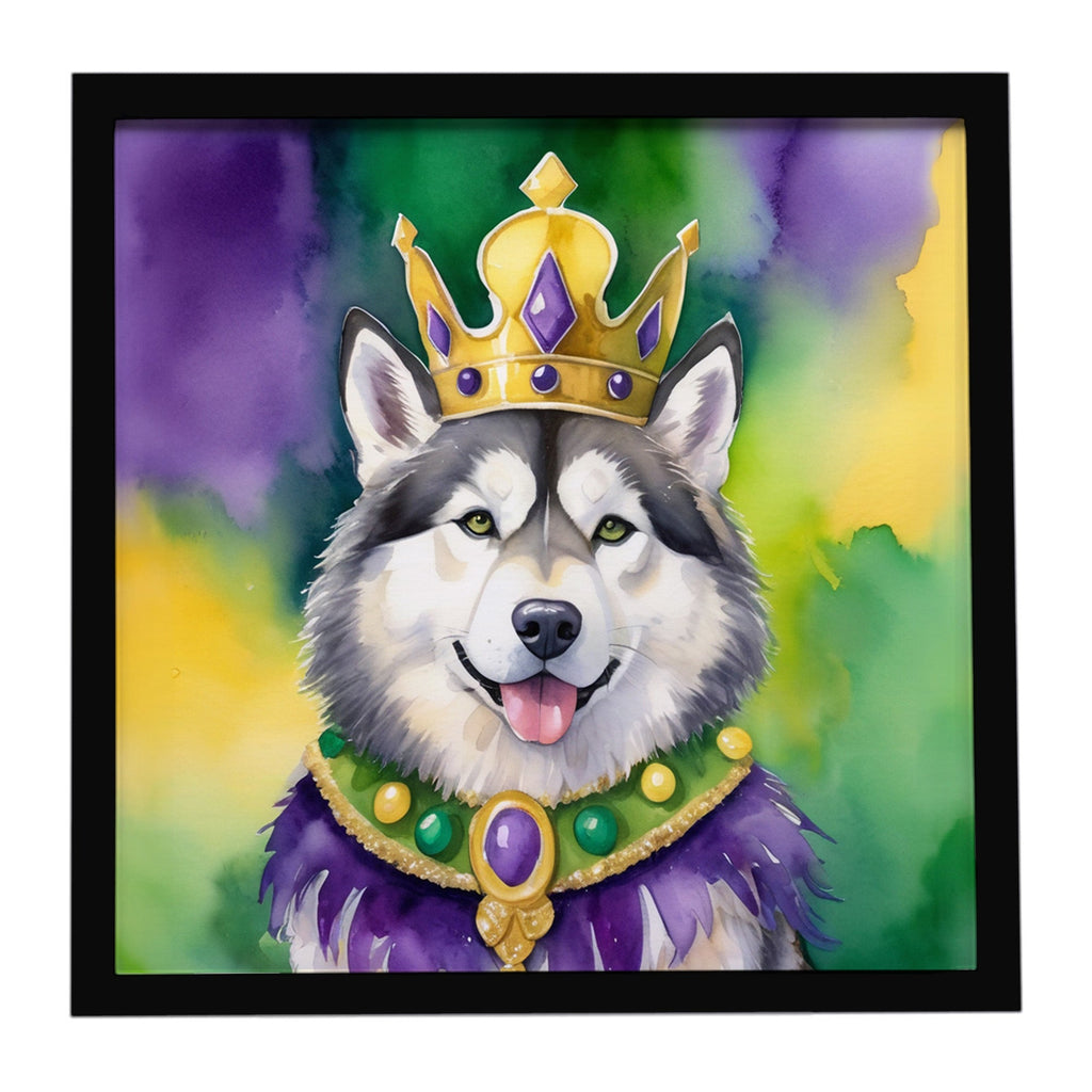 Alaskan Malamute King of Mardi Gras Framed Metal Print Bathroom, Kitchen, Office, Home Decor Wall Art Ready to Hang, Square, 8X8