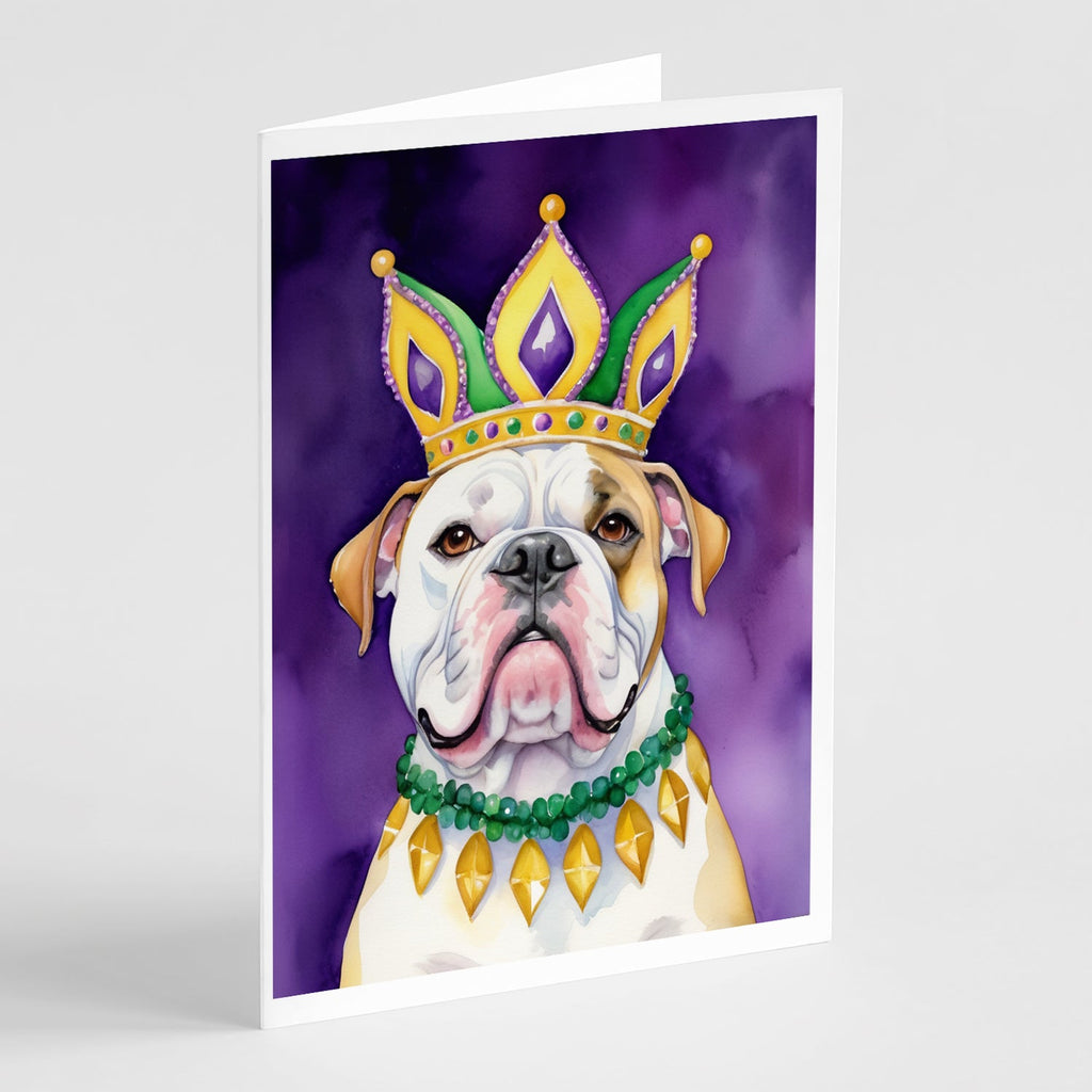 American Bulldog King of Mardi Gras Greeting Cards Pack of 8 Blank Cards with Envelopes Whimsical A7 Size 5x7