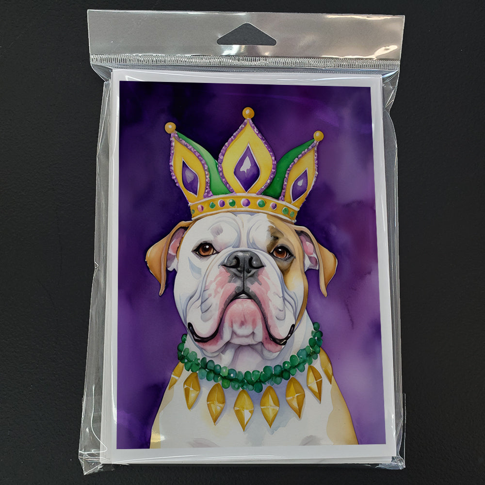 American Bulldog King of Mardi Gras Greeting Cards Pack of 8 Blank Cards with Envelopes Whimsical A7 Size 5x7