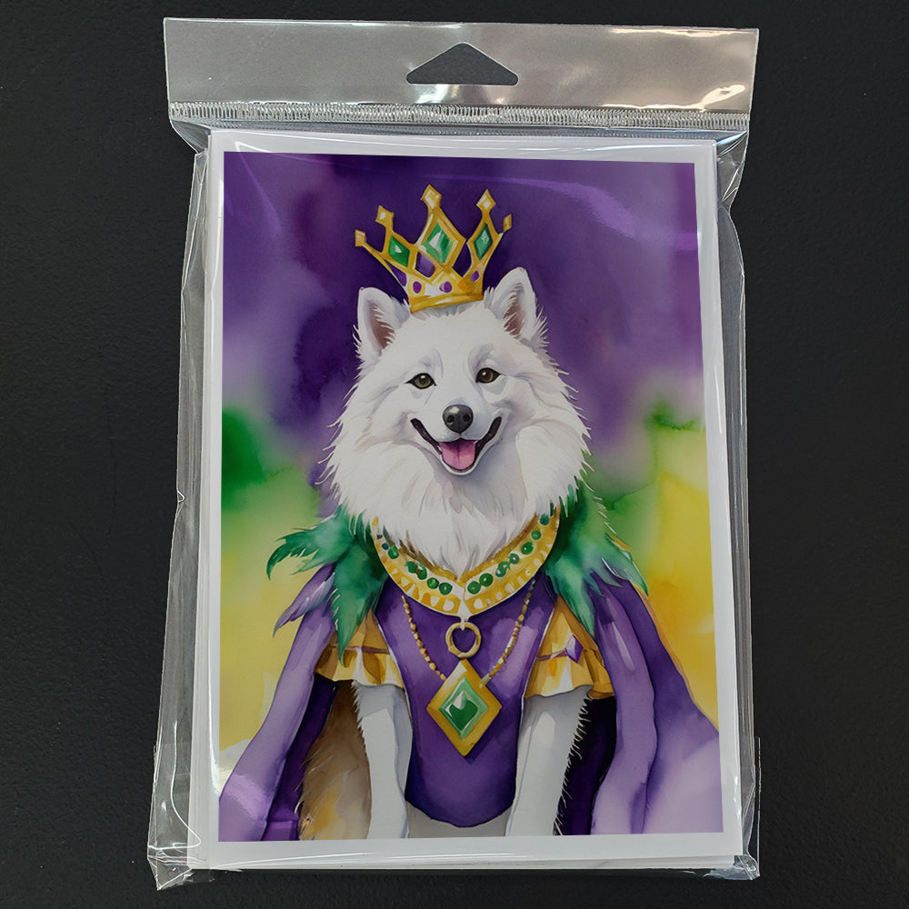 American Eskimo King of Mardi Gras Greeting Cards Pack of 8 Blank Cards with Envelopes Whimsical A7 Size 5x7