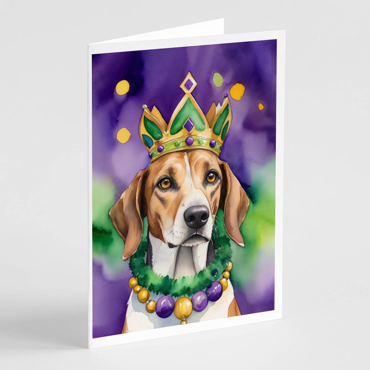 American Foxhound King of Mardi Gras Greeting Cards Pack of 8 Blank Cards with Envelopes Whimsical A7 Size 5x7