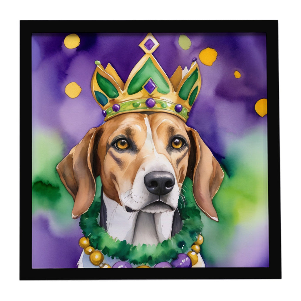 American Foxhound King of Mardi Gras Framed Metal Print Bathroom, Kitchen, Office, Home Decor Wall Art Ready to Hang, Square, 8X8