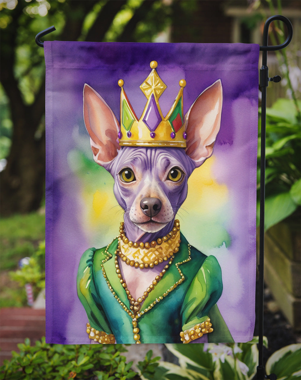 American Hairless Terrier King of Mardi Gras Garden Flag Mailbox Decorative Yard Banner Outside Patio Artwork for Flower Beds, Garden Size, Multicolor