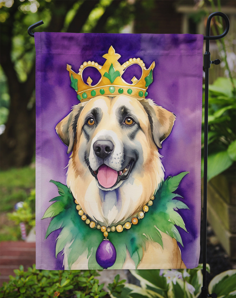 Anatolian Shepherd Dog King of Mardi Gras Garden Flag Mailbox Decorative Yard Banner Outside Patio Artwork for Flower Beds, Garden Size, Multicolor