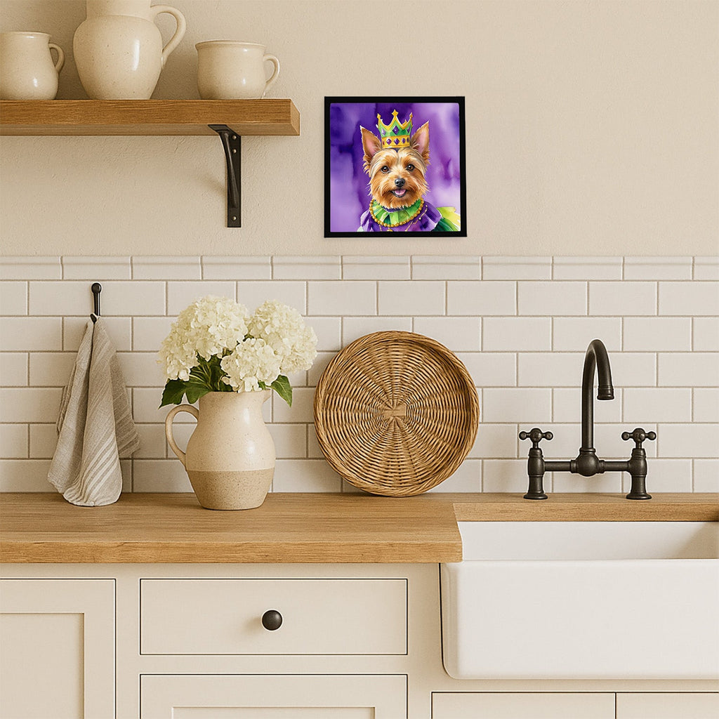 Australian Terrier King of Mardi Gras Framed Metal Print Bathroom, Kitchen, Office, Home Decor Wall Art Ready to Hang, Square, 8X8