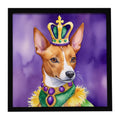 Basenji King of Mardi Gras Framed Metal Print Bathroom, Kitchen, Office, Home Decor Wall Art Ready to Hang, Square, 8X8