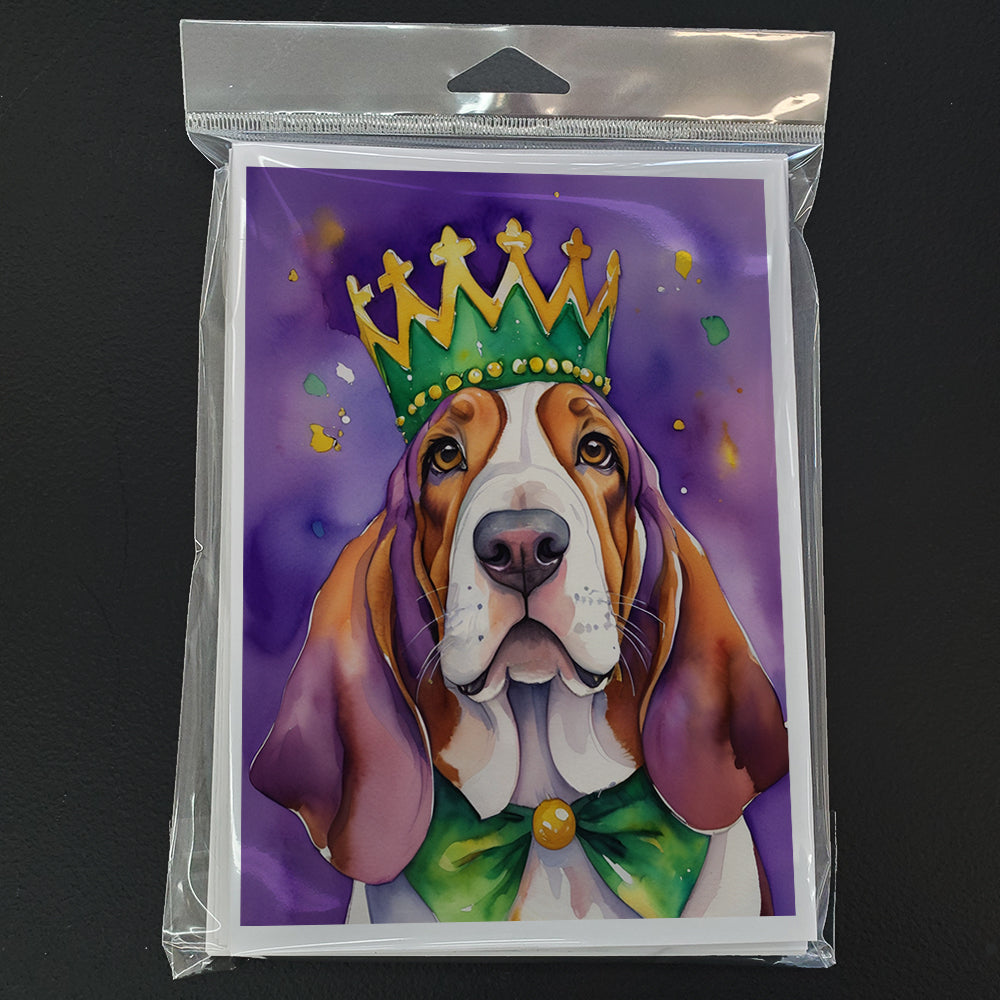 Basset Hound King of Mardi Gras Greeting Cards Pack of 8 Blank Cards with Envelopes Whimsical A7 Size 5x7