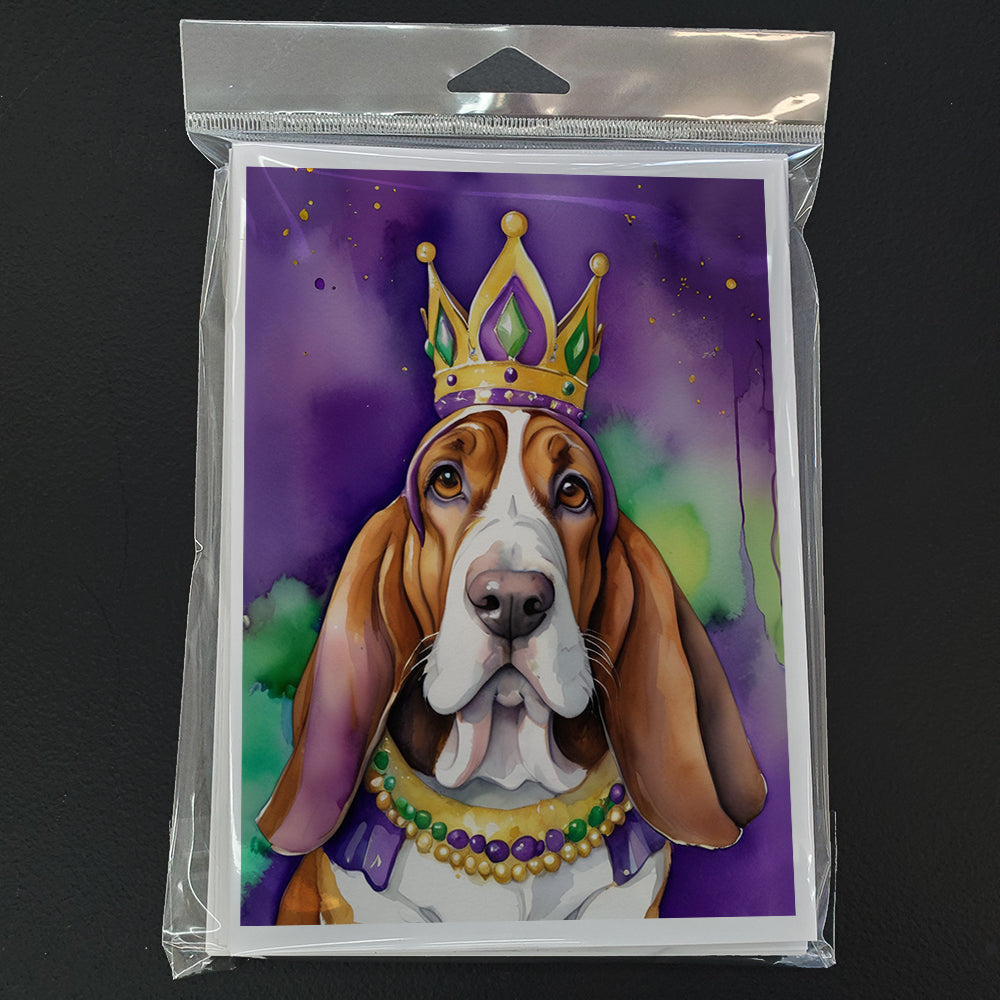 Basset Hound King of Mardi Gras Greeting Cards Pack of 8 Blank Cards with Envelopes Whimsical A7 Size 5x7