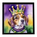 Beagle King of Mardi Gras Framed Metal Print Bathroom, Kitchen, Office, Home Decor Wall Art Ready to Hang, Square, 8X8