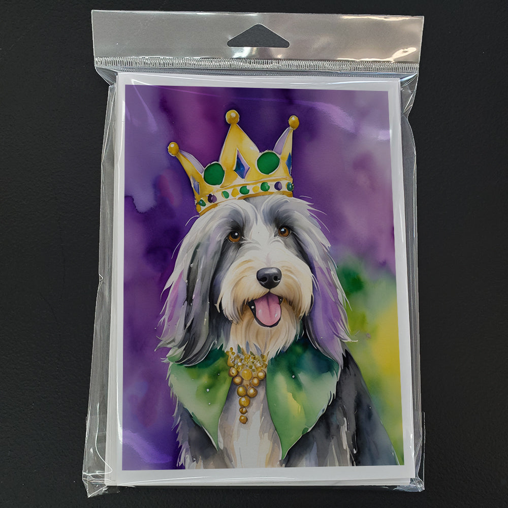 Bearded Collie King of Mardi Gras Greeting Cards Pack of 8 Blank Cards with Envelopes Whimsical A7 Size 5x7