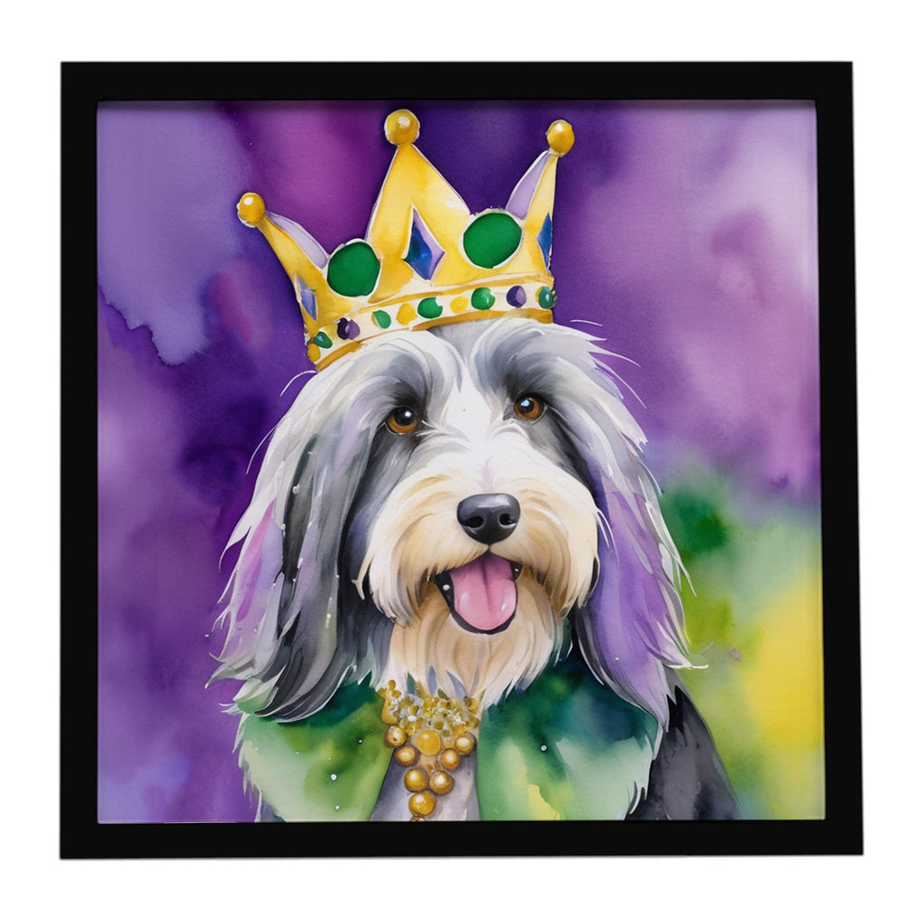 Bearded Collie King of Mardi Gras Framed Metal Print Bathroom, Kitchen, Office, Home Decor Wall Art Ready to Hang, Square, 8X8