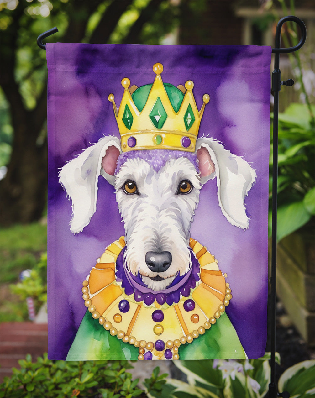 Bedlington Terrier King of Mardi Gras Garden Flag Mailbox Decorative Yard Banner Outside Patio Artwork for Flower Beds, Garden Size, Multicolor